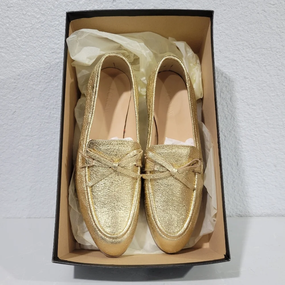 J Crew Academy Loafers Metallic Leather Gold Size 5.5 New